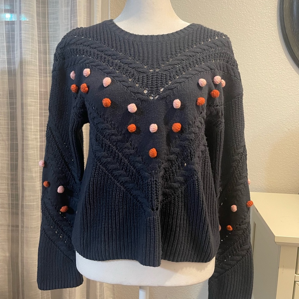Marine Layer Dark Blue Sweater with Pink and Orange Accents